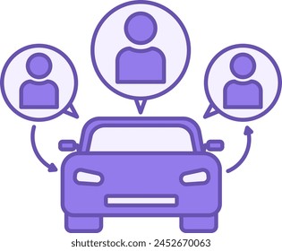 Icono de coche compartido de color. Icono de Vector de un grupo de Personas usando un coche. Compartir coche. Servicio de Alquiler de Transporte