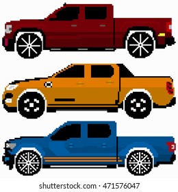 colored cars collection vector pixel art