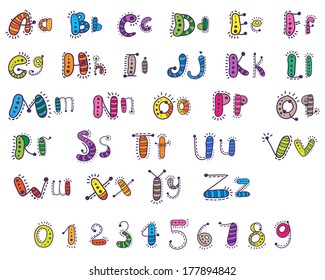 Colored cartoon alphabet with numbers for children