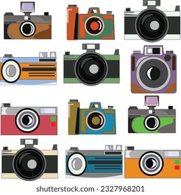 Colored cartoon camera vector set