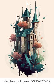 Colored cartoon castle. Medieval and fantasy castle. Funny castle cartoon illustration. Pretty castle icon image. vector.