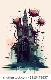Colored cartoon castle. Medieval and fantasy castle. Funny castle cartoon illustration. Pretty castle icon image. vector.