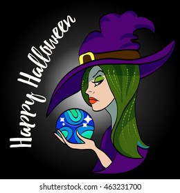 colored cartoon character witch.halloween vector illustration element for logo, sticker, etc.
