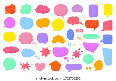 Colored Cartoon Comic Retro Speech Soap Bubble Set. Empty Text Box Different Shapes Balloons, Clouds. Funny Comics Message, Bubbles Gum Blank Icon Template. Isolated On White Vector Illustration