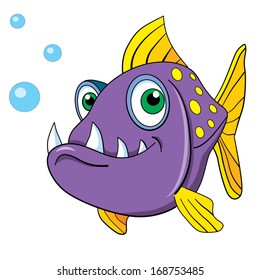 colored cartoon dental fish on white background.