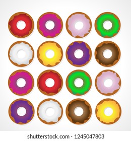 colored cartoon donuts set