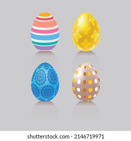 Colored cartoon easter eggs with funny patterns. Spring holiday set for decoration. Isolated vector icons on white background.