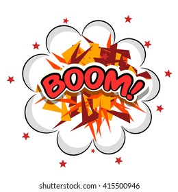 Colored Cartoon explosion BOOM! Cartoon explosion on a white background. Illustration comic speech bubble! Stock vector