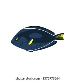 Colored cartoon fish illustration. Flat design sea tropical blue surgeonfish isolated on white background. Vector art
