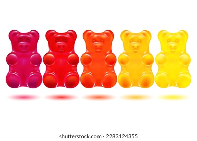 colored cartoon gummy bears on white background. bright jelly candies set of berry juice. isolated vector illustration. concept.