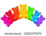 colored cartoon gummy bears of rainbow colors. bright jelly candies on a white background. greeting card. isolated vector illustration.
