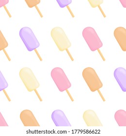 Colored cartoon ice cream. Seamless pattern. Vector illustration isolated on a white background.