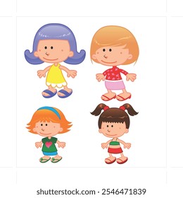 ilustração de desenho animado colorido de 4 meninas