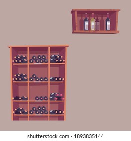 
colored cartoon items on the theme of a wine cellar on a colored background