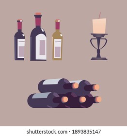 
colored cartoon items on the theme of a wine cellar on a colored background