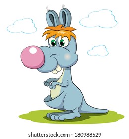 Colored cartoon of marsupial, dental, wild kangaroo.