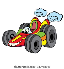 Colored cartoon of merry racing car.