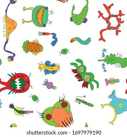 Colored cartoon monsters. Pattern. Germs. Virus