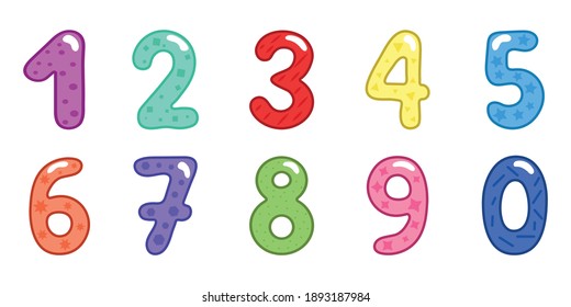 Colored cartoon numbers for kids for counting learning, birthdays, holidays, anniversaries