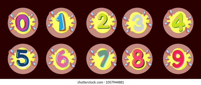Colored cartoon numbers. Vector set of 1-9 digit
