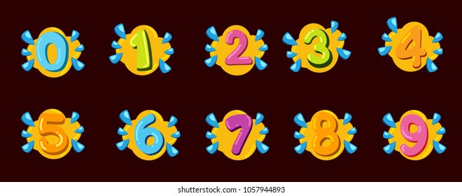 Colored cartoon numbers. Vector set of 1-9 digit