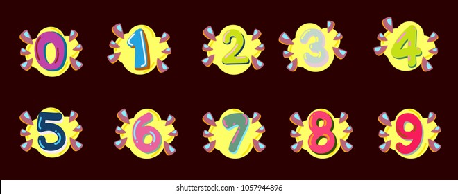 Colored cartoon numbers. Vector set of 1-9 digit