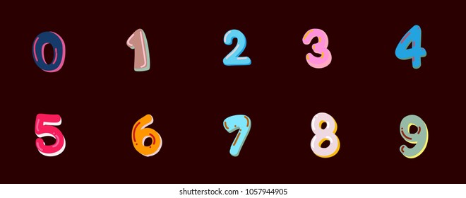 Colored cartoon numbers. Vector set of 1-9 digit