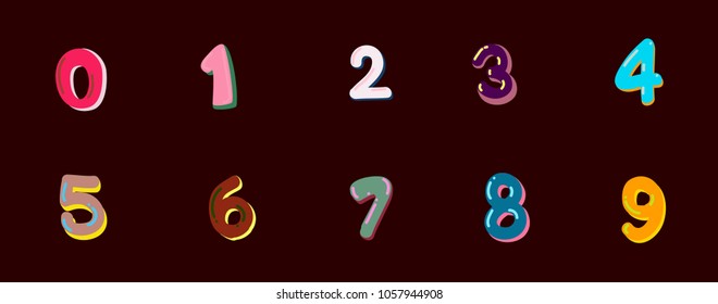 Colored cartoon numbers. Vector set of 1-9 digit