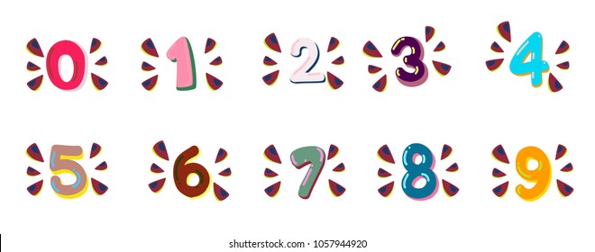 Colored cartoon numbers. Vector set of 1-9 digit