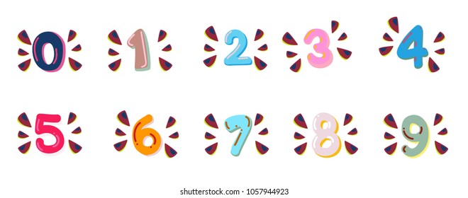 Colored cartoon numbers. Vector set of 1-9 digit