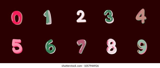 Colored cartoon numbers. Vector set of 1-9 digit