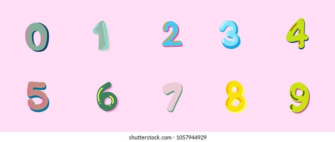 Colored cartoon numbers. Vector set of 1-9 digit