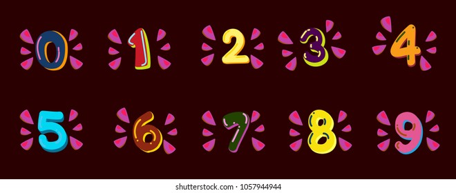 Colored cartoon numbers. Vector set of 1-9 digit