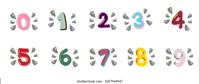 Colored cartoon numbers. Vector set of 1-9 digit