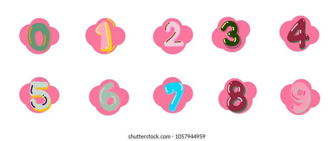 Colored cartoon numbers. Vector set of 1-9 digit