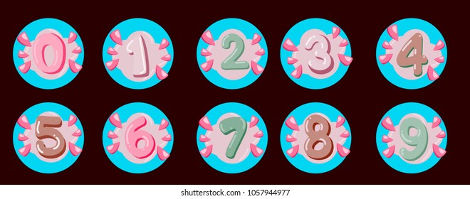 Colored cartoon numbers. Vector set of 1-9 digit