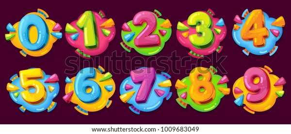 Colored cartoon numbers. Vector set of 1-9 digit\
baby icons in the\
cloud
