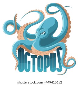 Colored cartoon octopus, cool drawings character