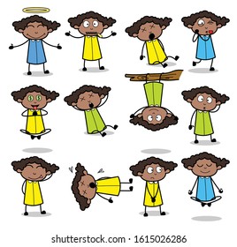 Colored Cartoon Office Lady - Set of Concepts Vector illustrations