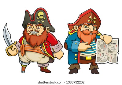 Colored cartoon sea pirates vector illustration set