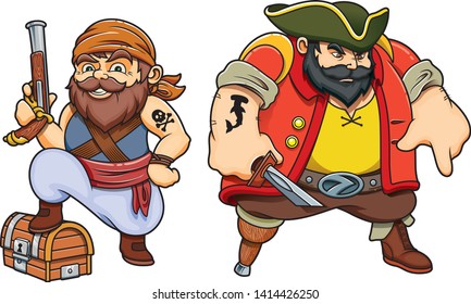 Colored cartoon sea pirates vector illustration set