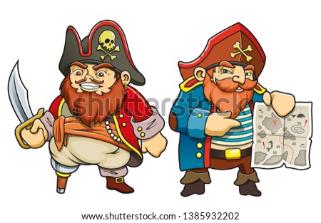 Colored cartoon sea pirates vector illustration set