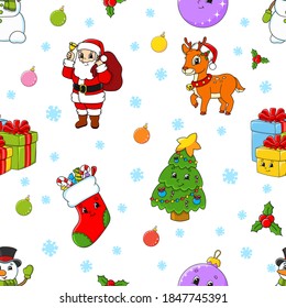 Dibujo de color sin fisuras. Tema de Navidad. Estilo de caricatura. Dibujado a mano. Ilustración vectorial aislada en fondo blanco.