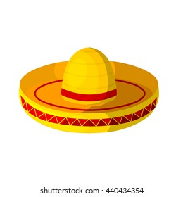 Colored Cartoon sombrero on a white background. Isolate. Wide-brimmed hat - element of 
the national Mexican clothing. Stock vector