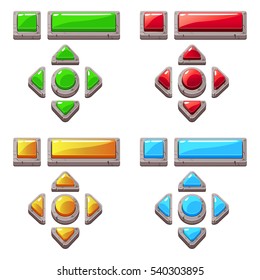 colored Cartoon stone buttons for game or web design, gui elements set