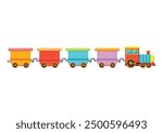 Colored cartoon train with wagons in flat style isolated on white background
