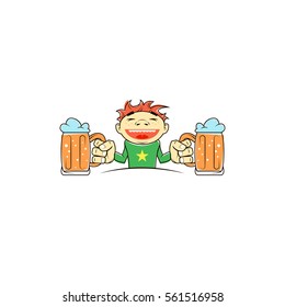 colored cartoon vector illustration Man with two glasses of beer