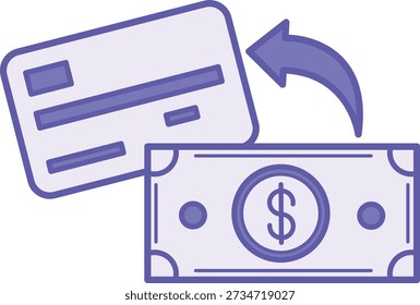 Colored Cashback Icon. Vector Illustration. Dollar Bill and Bank Card. Partial Refund for Purchase. Payment Concept