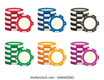 Colored casino chips set isolated on white background. Vector illustration