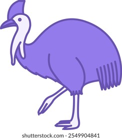 Colored Cassowary Icon. Vector Illustration. Flightless Large Tropical Bird. Cassowary with Long Legs, Feathers, Beak, and Crest on Head. Animal Concept